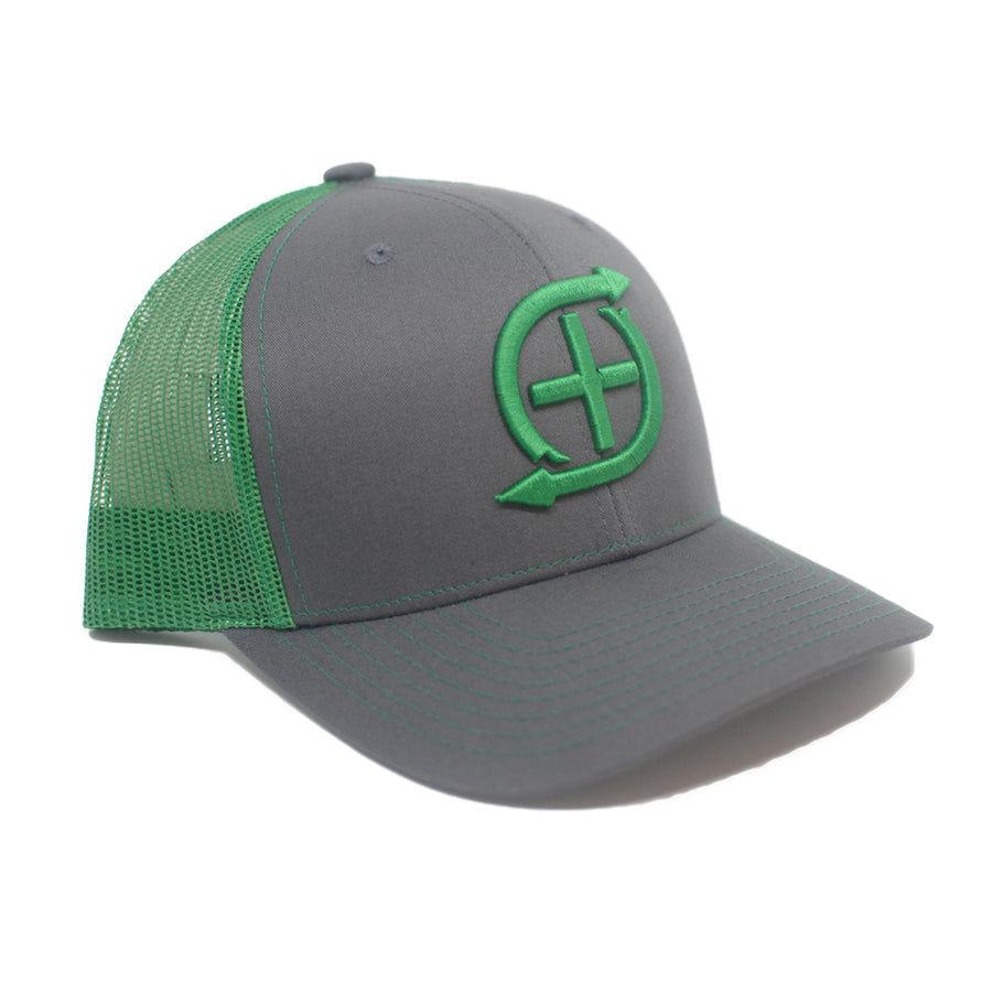3D Embroidered Charcoal / Kelly Green - trucker snapback hat